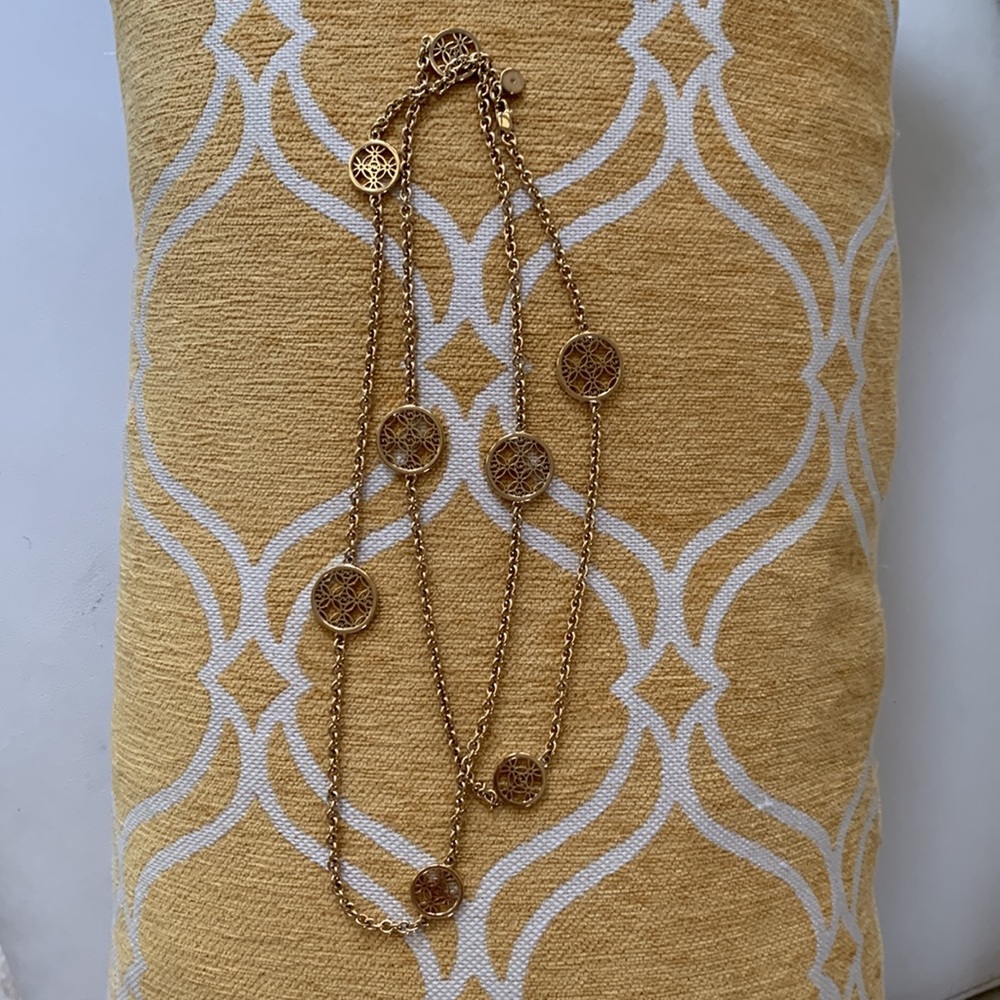 Michael Kors gold tone long, station necklace.